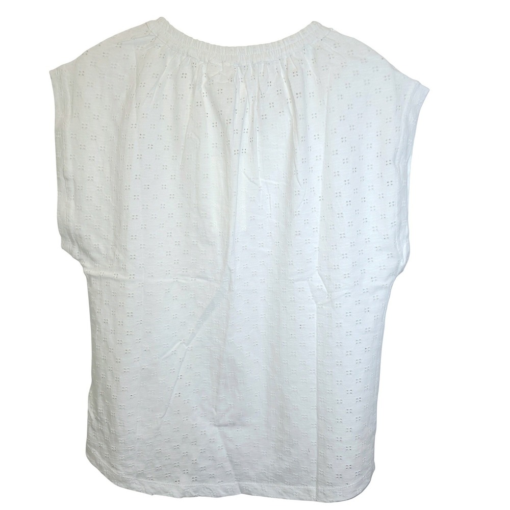 Sundance Dylan Gia Eylet Tee Shirt Top Cap Sleeve Medium White Drawstring V-Neck - Picture 5 of 12